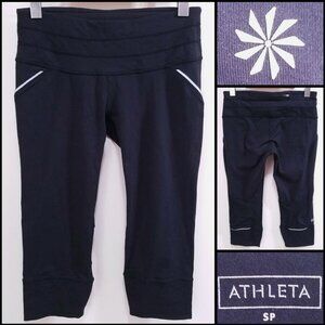 Athleta Cropped Yoga Leggings Size Small Athletic Run Black Stealth Pants